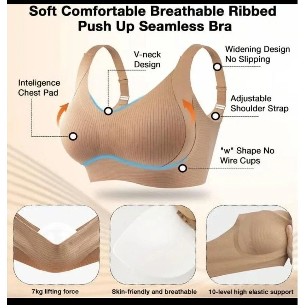 197.-   NEW Beige Plus Size Full Coverage Seamless Push Up Jelly Bra BODCURVE